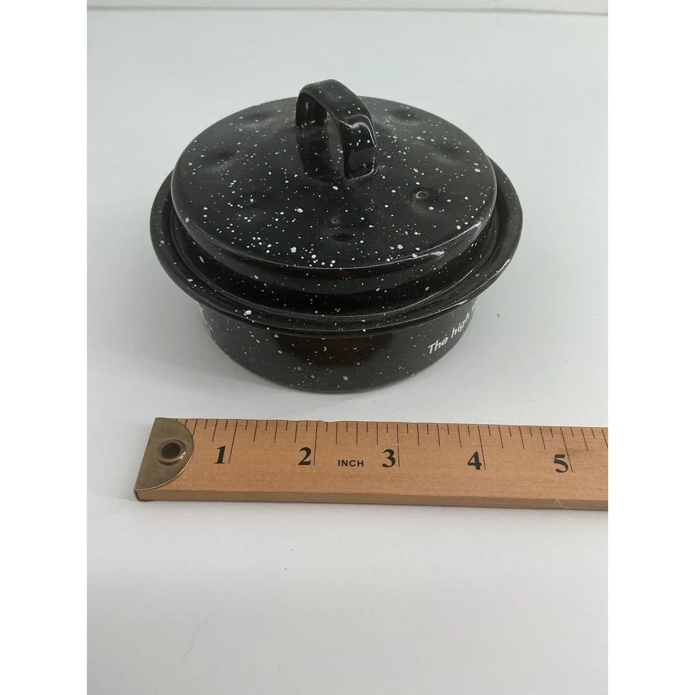 Graniteware II Ceramic on Steel Mini Round Roaster with Lid Black Speckled 4.5in